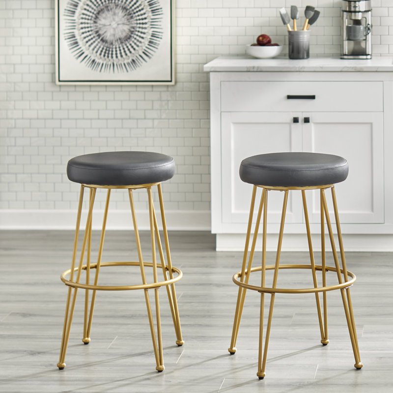 Haseena Upholstered Counter Stool with Metal Frame, Black