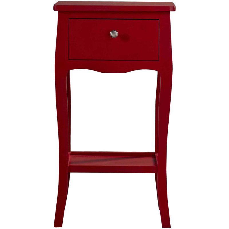 Table de bout en bois massif avec rangement Radikha, Rouge vif