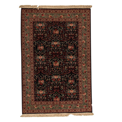Tapis unique en laine noué à la main de 6 pi x 9 pi vert / bleu marine foncé / rouge / beige