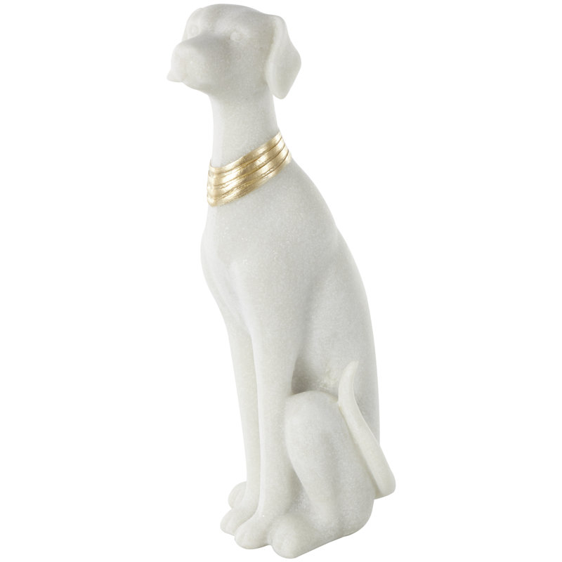 Jasonanthony Polystone Sitting Dog Decorative Cream Sculpture with Gold Collar