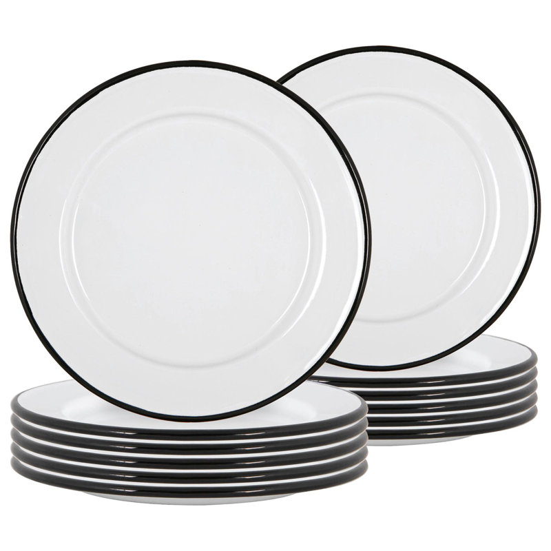 Argon Tableware - White Enamel Side Plates - 20cm - Set of 12, Black