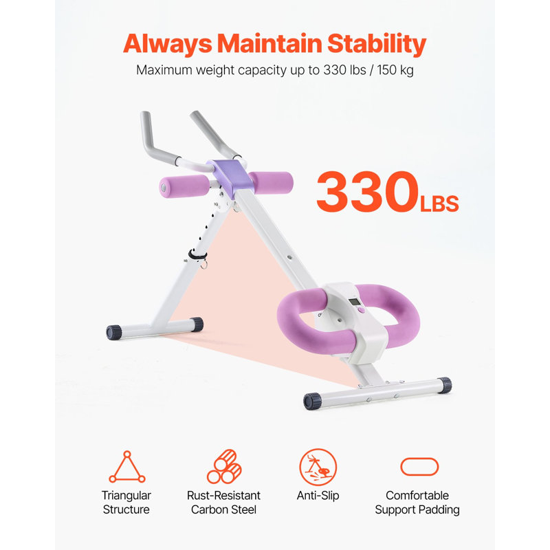 AB Workout Machine, AB Workout Work at Home Gym, appareils de base et abdominaux pour les femmes, 330 lb de capacité de musculation avec cruncher, exerciseur réglable pliable