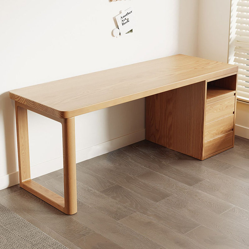 Burlywood Rectangular Solid Wood with 3 drawers desk, 29.53" H x 55.12" W x 23.62" D