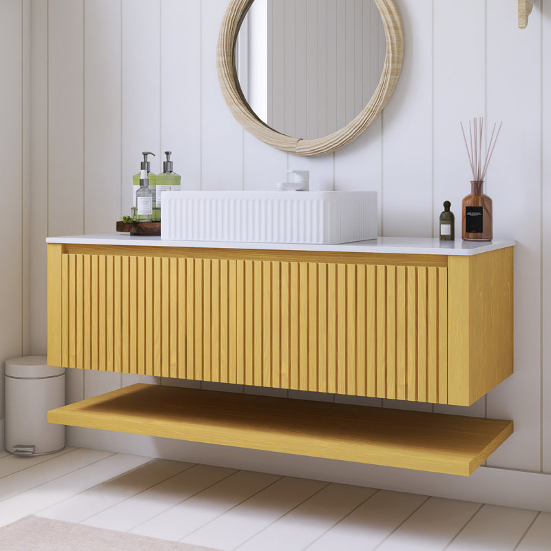 48" Wall Mounted Single Bathroom Vanity With Sintered Stone Countertop