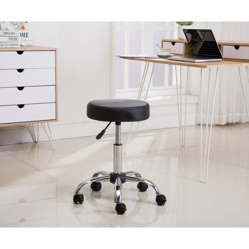 Manucy Adjustable Height Lab Stool Wheels, Black, Silver