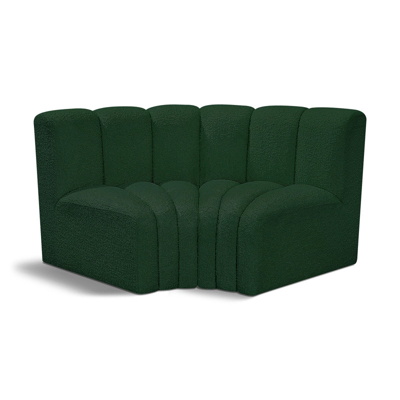 Ivanildo Upholstered Curved Sectional Reversible, Green Boucle Fabric