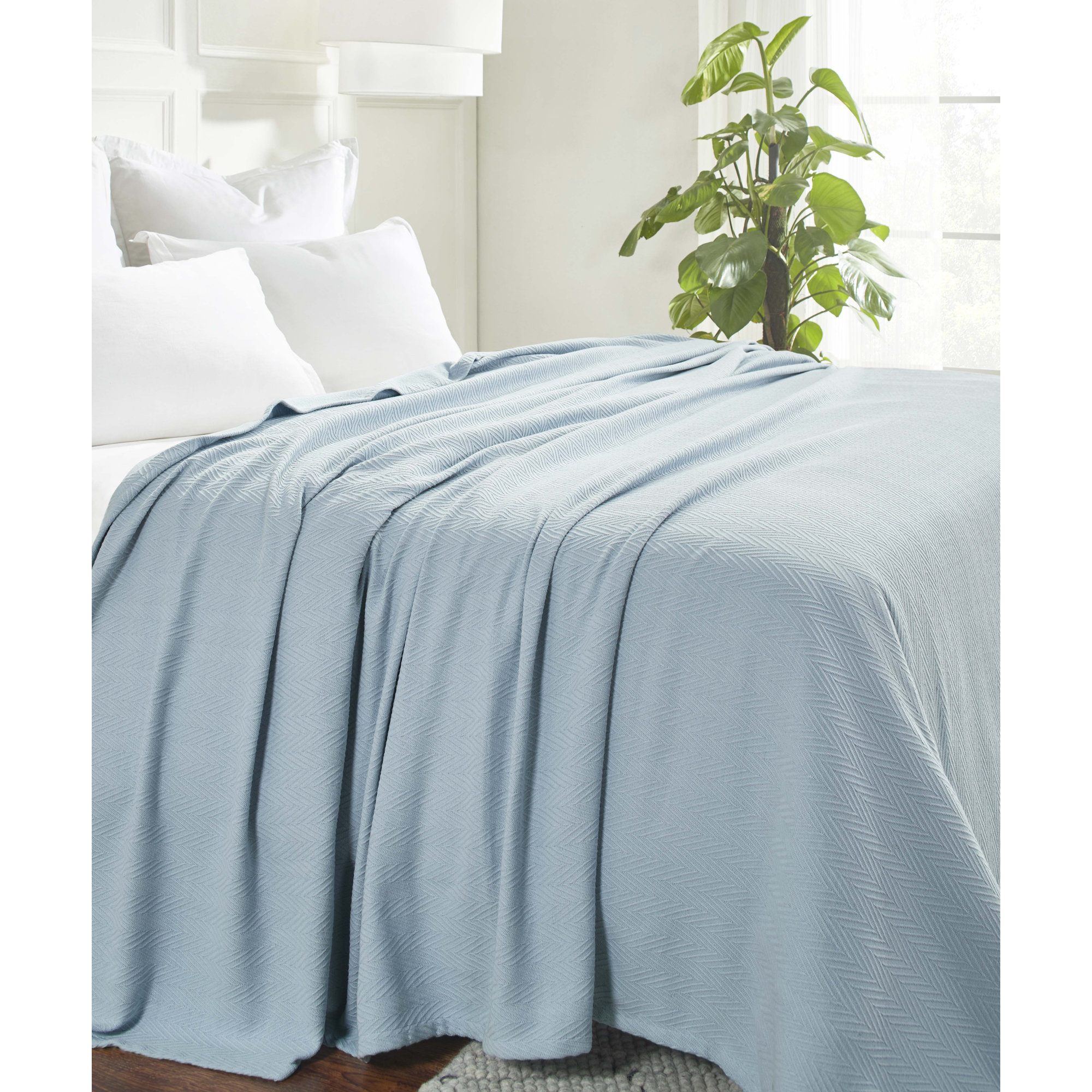 Jareth Woven Metro Zig-Zag All-Season Cotton Blanket, Light Blue, Full/Queen