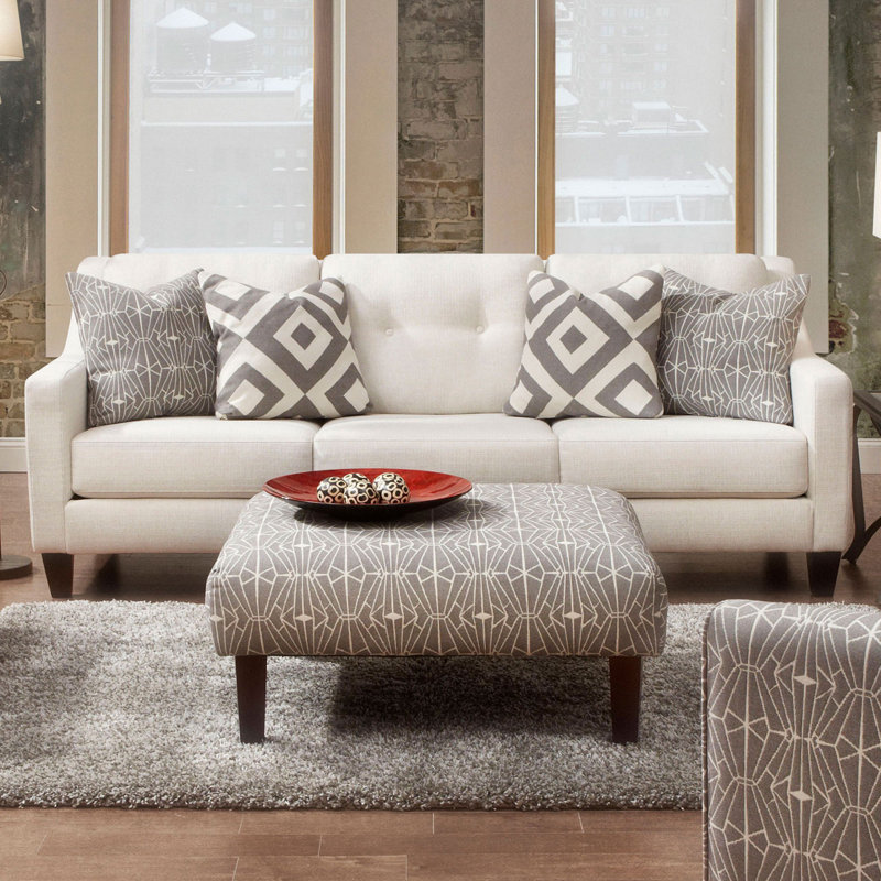 86.4" W Transitional Sofa, Ivory