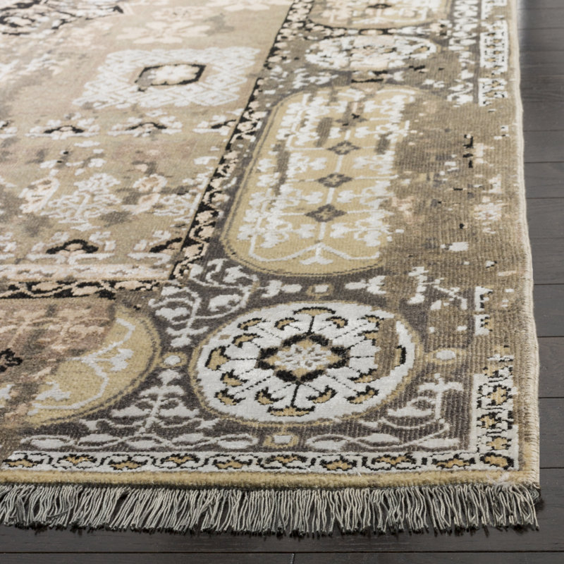 Tapis oriental en laine / viscose / coton noué à la main Vineyard Vineyard, Rectangle 6 pi x 9 pi