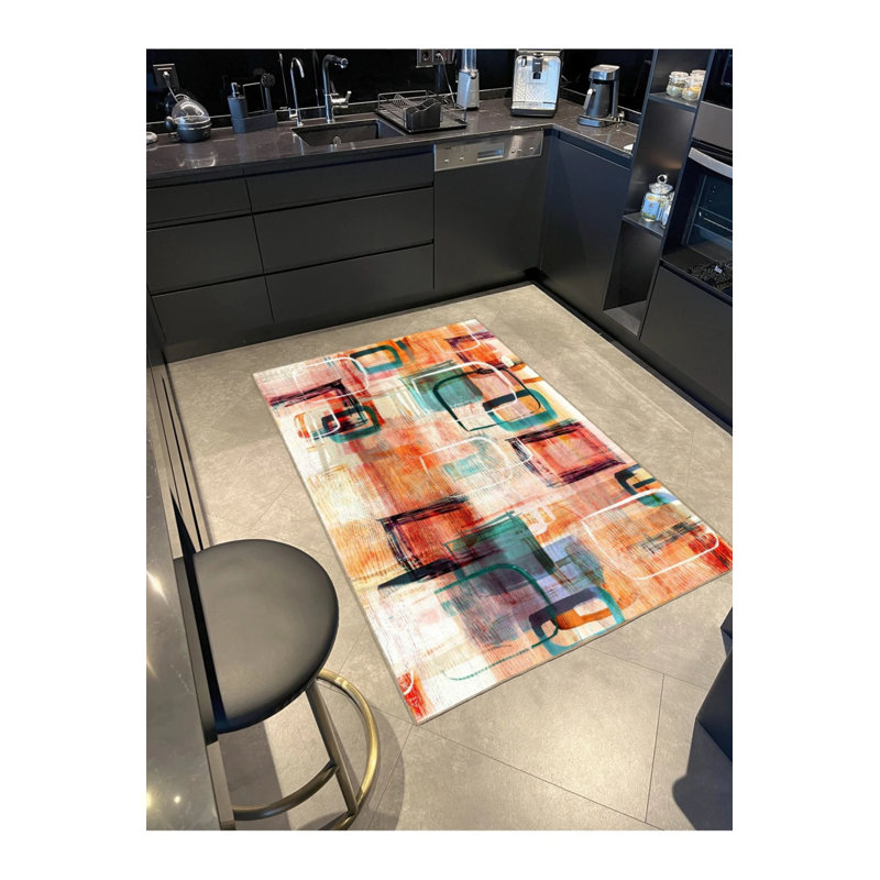 Orange Pastel Geometric Patterned Yellow Tones Decorative Washable Carpet, Rectangle 2'4" x 4'
