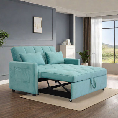 Canapé-lit à deux places en velours 55,2 po, dossier réglable avec trois ports USB, deux poches latérales, canapé-lit convertible 3 en 1, canapé-lit moderne pour causeuse