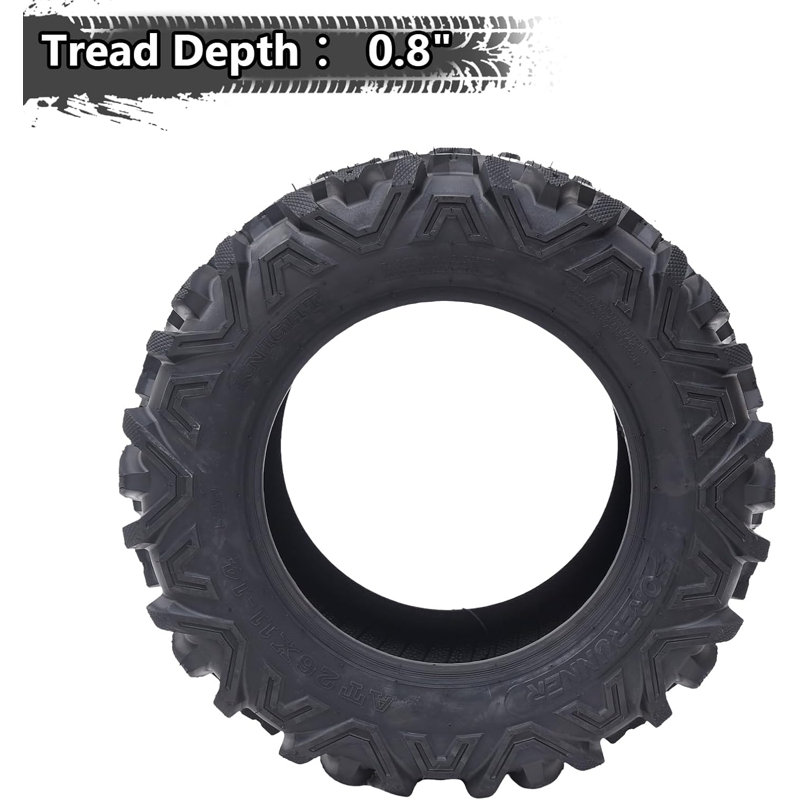 Set Of 2 26x11-14 6PR Tubeless All Terrain ATV UTV Tires, Heavy Duty Shoulder Traction Rubber Tyres For Mud Sand Trail Extreme Off Road Riding Replacement