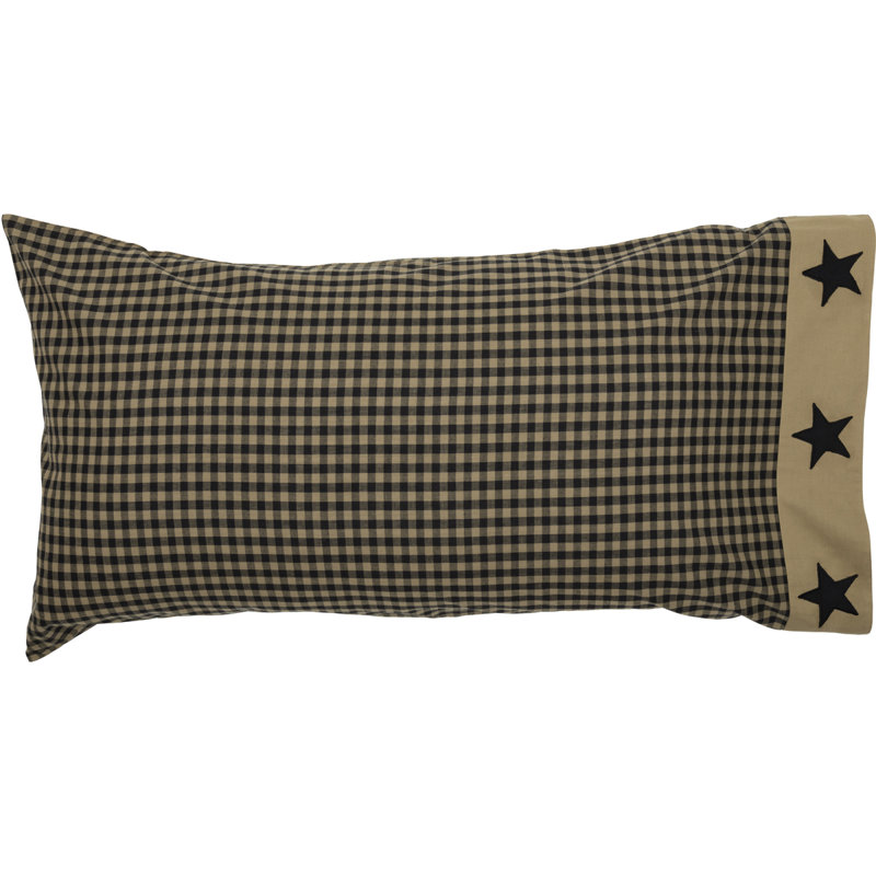King Size Black and Khaki Checkered Cotton Pillowcase Set
