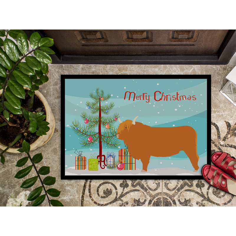 Tapis d’extérieur antidérapant de noël highland cow Schwerin, H 0,2 po x l 36 po x P 24 po