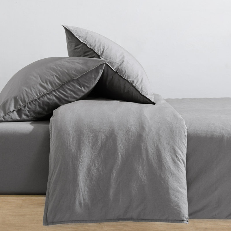 Graphite Gray Queen Cotton Percale Duvet Cover Set