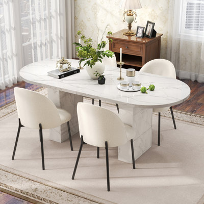 Ensemble de table de salle à manger ovale en panneau de fibres à densité moyenne 62,9 po, chaise rembourrée 4/6 pièces avec pieds en métal noir, ensemble de mobilier de cuisine et de salle à manger de style campagne moderne, coin-repas peu encombrant pour petit appartement, salon, coin-repas, abordable et élégant
