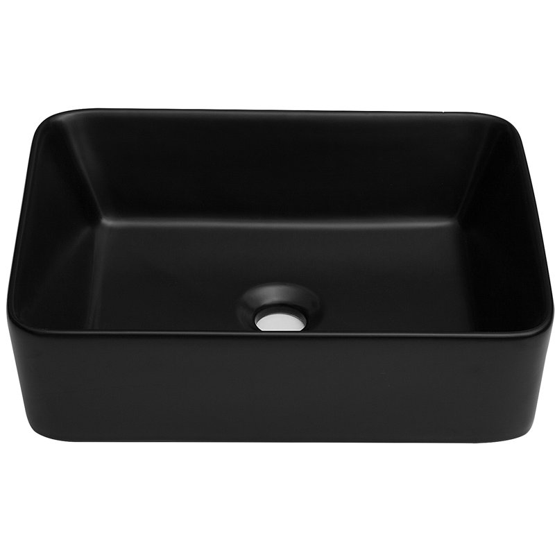 19"X15" Black Ceramic Rectangular Vessel Bathroom Sink