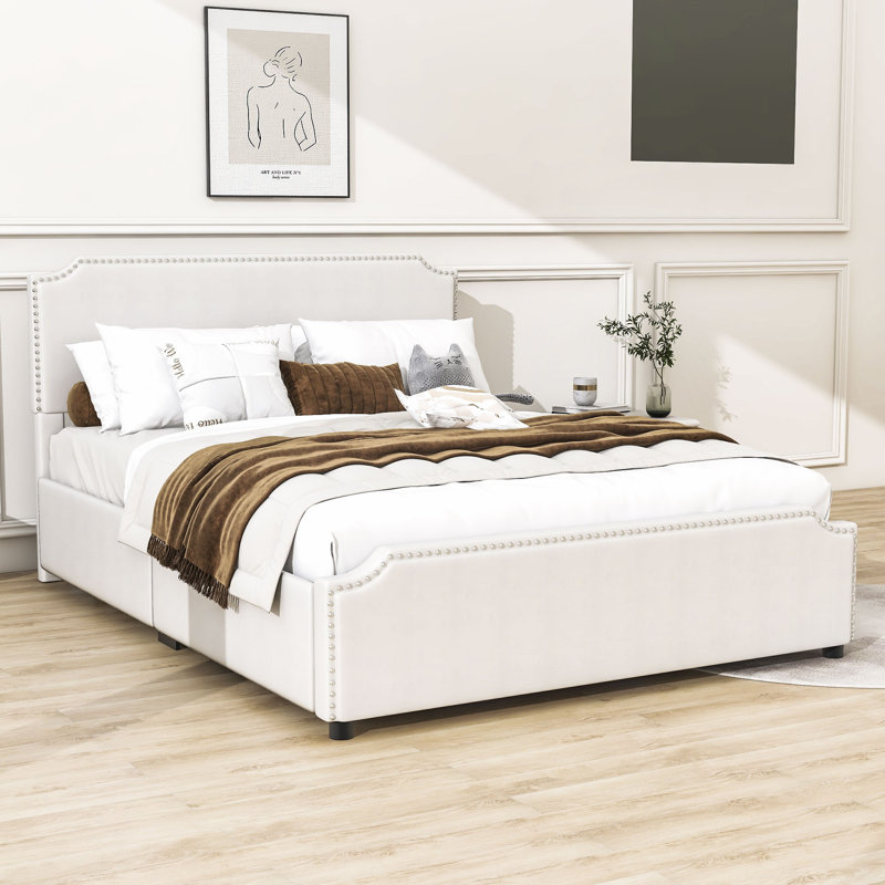 Frozine Queen Storage Platform Bed, Beige