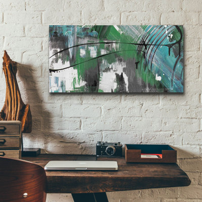 «Moody Blues Abstract A» par Jean Plout, art mural en verre acrylique, 24 po x 12 po