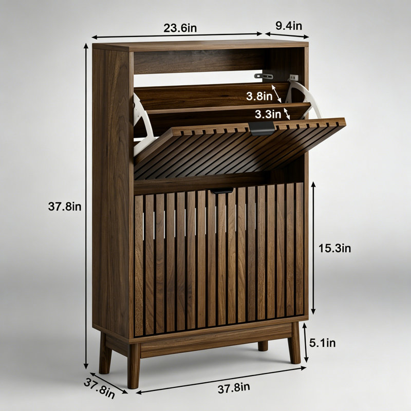 Rangement à chaussures 16 à 20 paires, armoire à chaussures étroite avec 2 tiroirs rabattables et tablettes réglables pour le vestibule