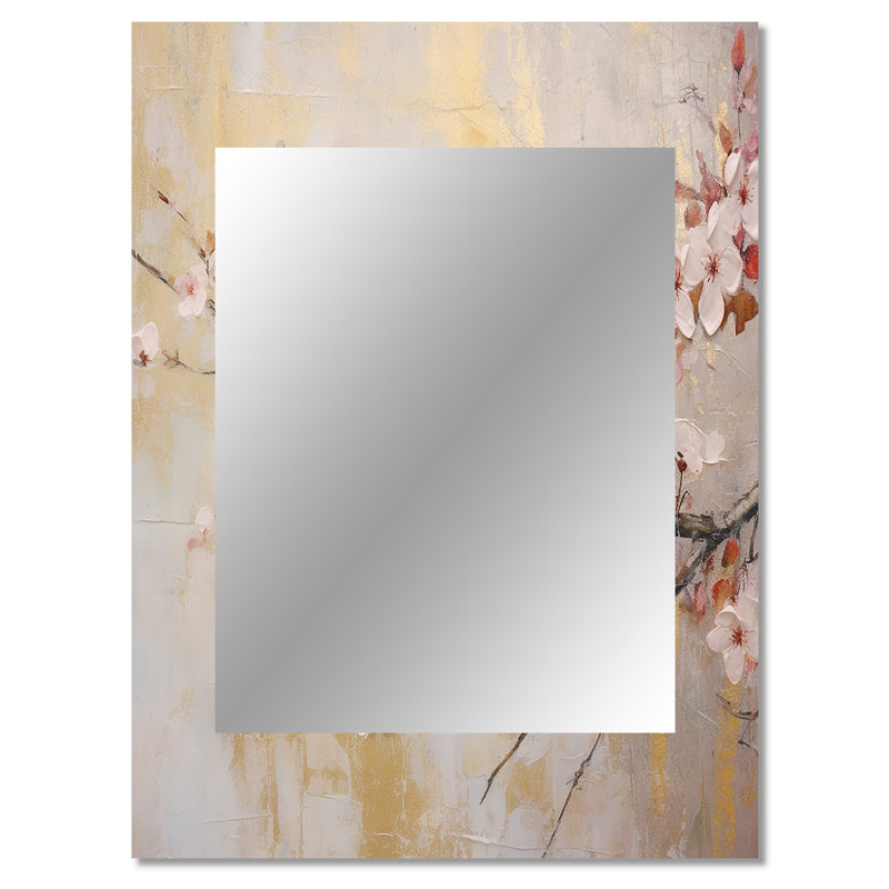Apple Blossom Harmony III - Apple Blossom Decorative Wall Mirror, Traditional Mirror, Printed Metal Art, 40" x 30"