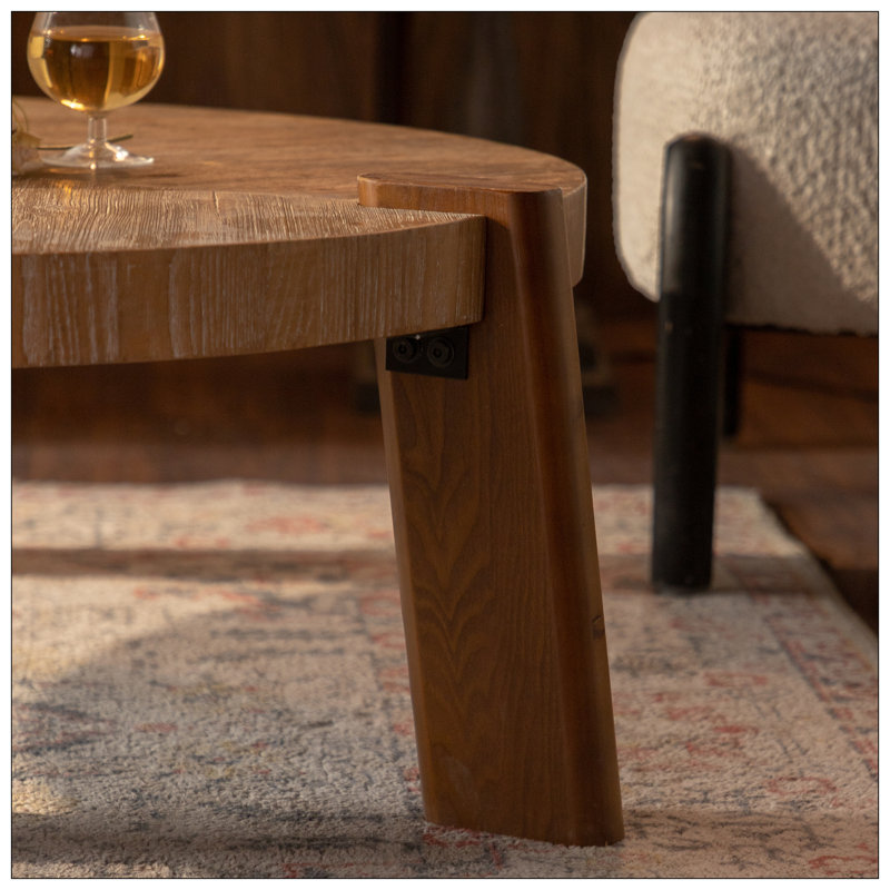 Wood Round Coffee Table - Rustic Natural - For Apartment - Easy Assembly