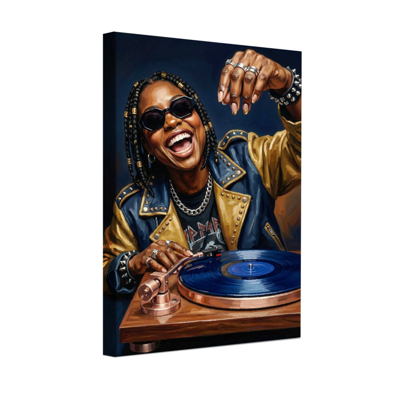 Abstract Dj Playing Vinyl Record With Joy