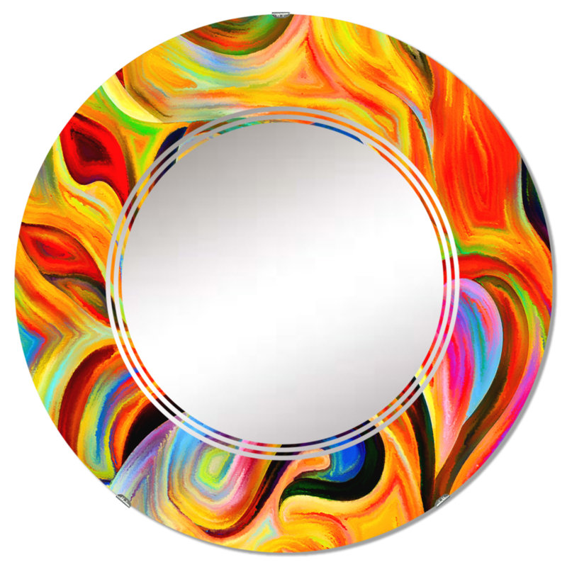 Shape Abstractions en rouge jaune et noir - Miroir mural moderne rond, 32 po x 32 po