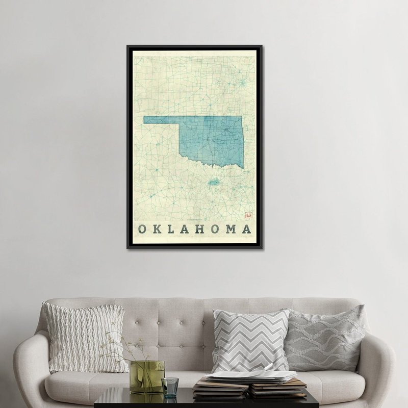 « oklahoma map », impression sur toile, H 60 po x l 40po x P 1,5 po, Toile avec cadre noir, Pas de tapis