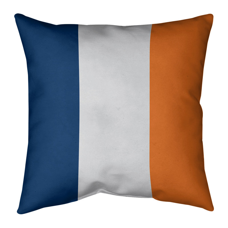 Striped Linen Reversible Throw Pillow, 16" x 16", Navy/Gray/Orange