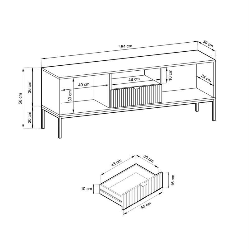 TV-Cabinet Leena 154 cm, Black