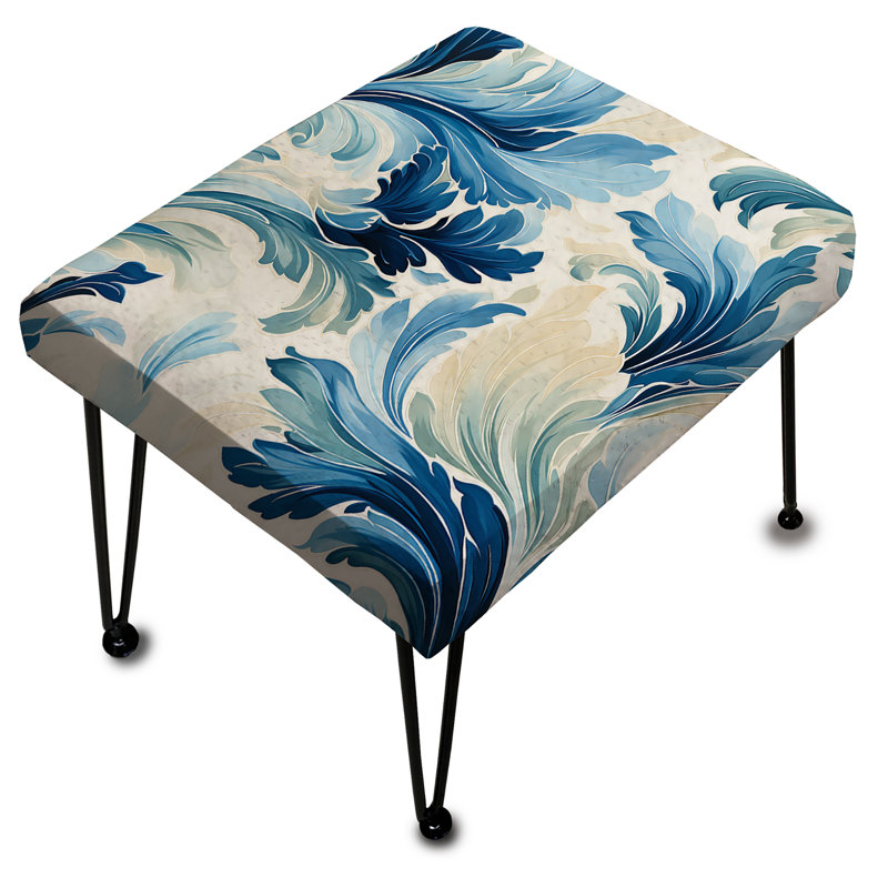 Repose-pieds rectangulaire bleu et blanc Ikat Bliss