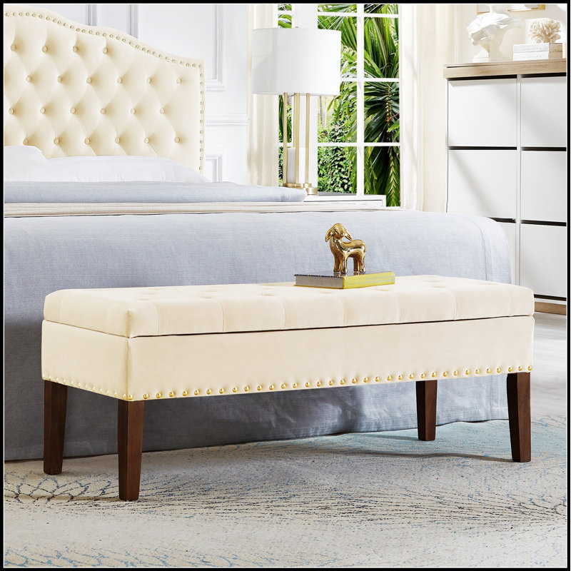 Tufted Bench with Storage Simple design, comfortable and durable, multi-functional bench, Cream