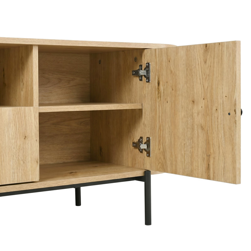 Meuble télé avec portes et tiroirs en rotin, Naturel