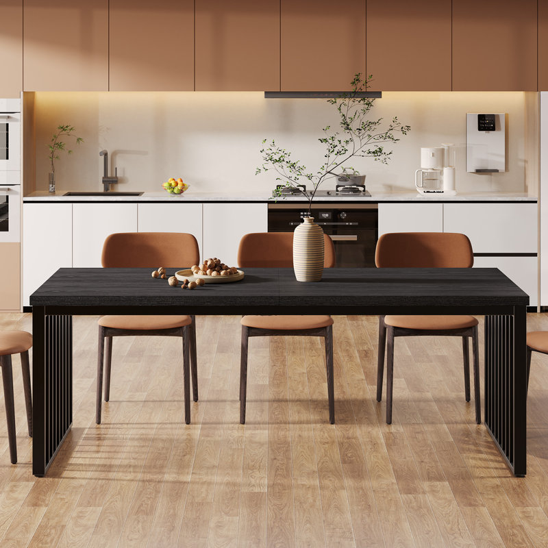 Zaiveon 78.74" Iron Dining Table(Chairs not included), Black, Black