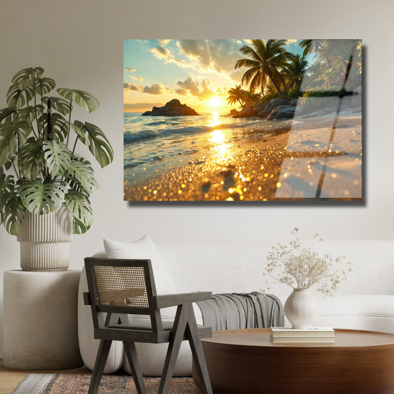 Art mural en verre trempé Tropical Beach, 12" H x 16" W