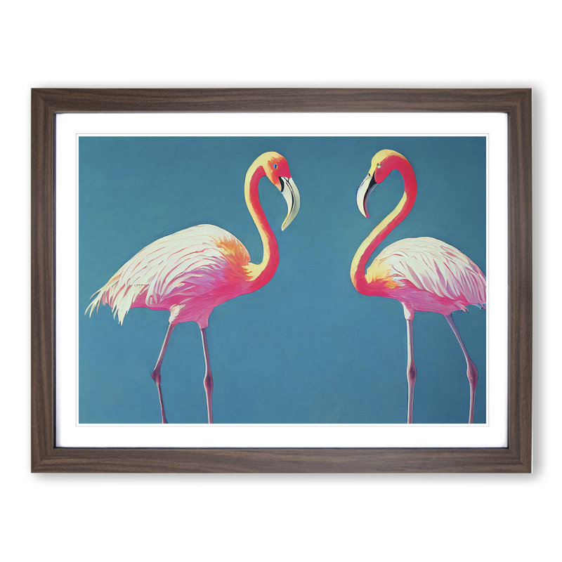 Euphoric Flamingos - Framed Print, 46cm H x 64cm W x 2cm D, Walnut