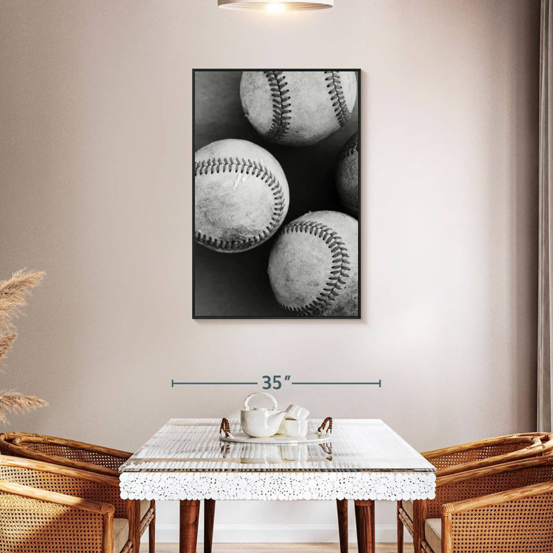 Monochrome Baseballs, 29" x 43", Floating Frame Black