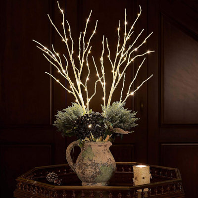 Artificial Twig Birch Branch With Fairy Lights 30IN 100 LED Battery Operated, White Willow Branch With Lights For Christmas Holiday Wedding Party Decoration
