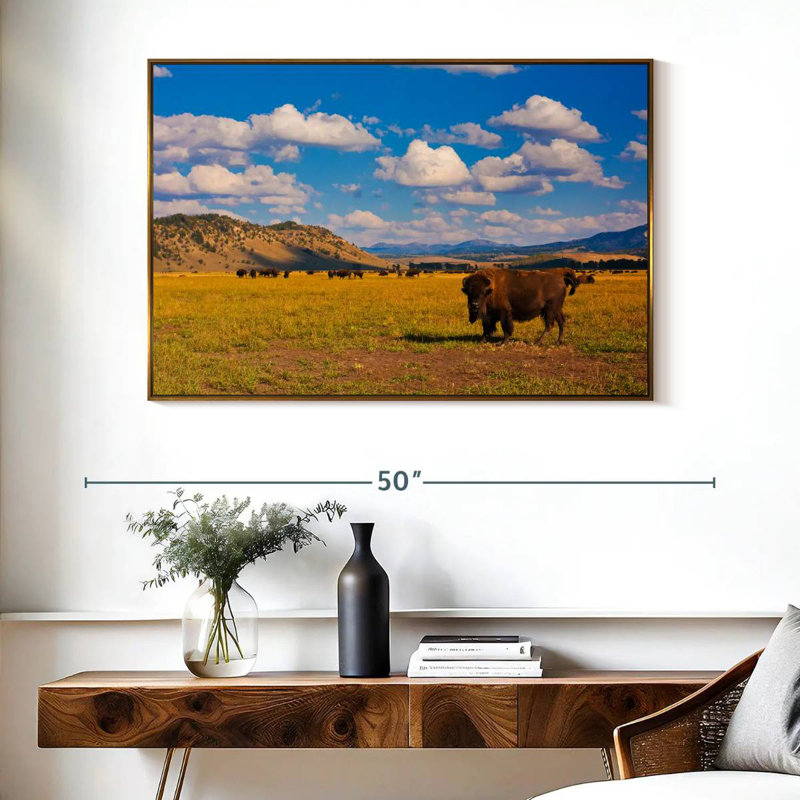Bison dans le parc national, Cadre flottant doré, 40 po x 27 po