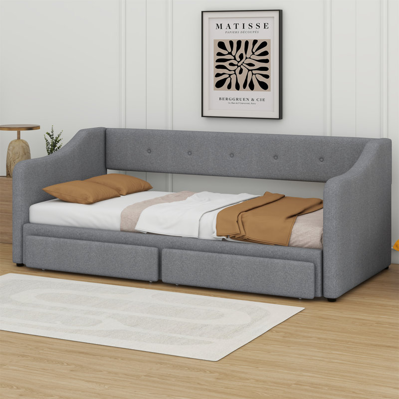 Upholstered Daybed With Two Drawers, Gray