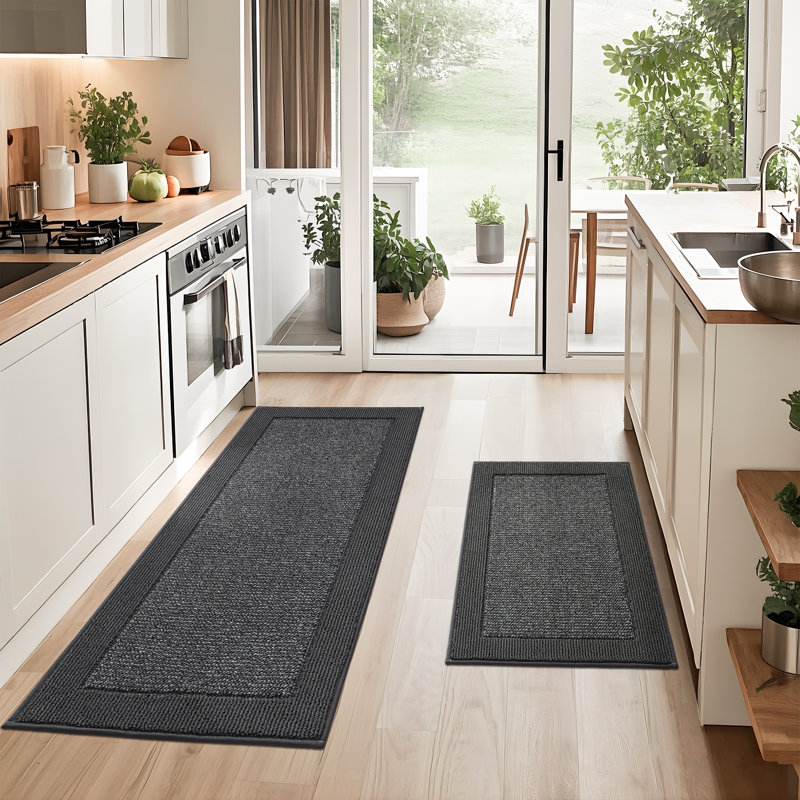 Kitchen Mats Set of 2 Non-Slip Kitchen Rugs for Floor, Absorbent and Stain Resistant Kitchen Runner, Machine Washable Rugs for Kitchen, Laundry & Sink
