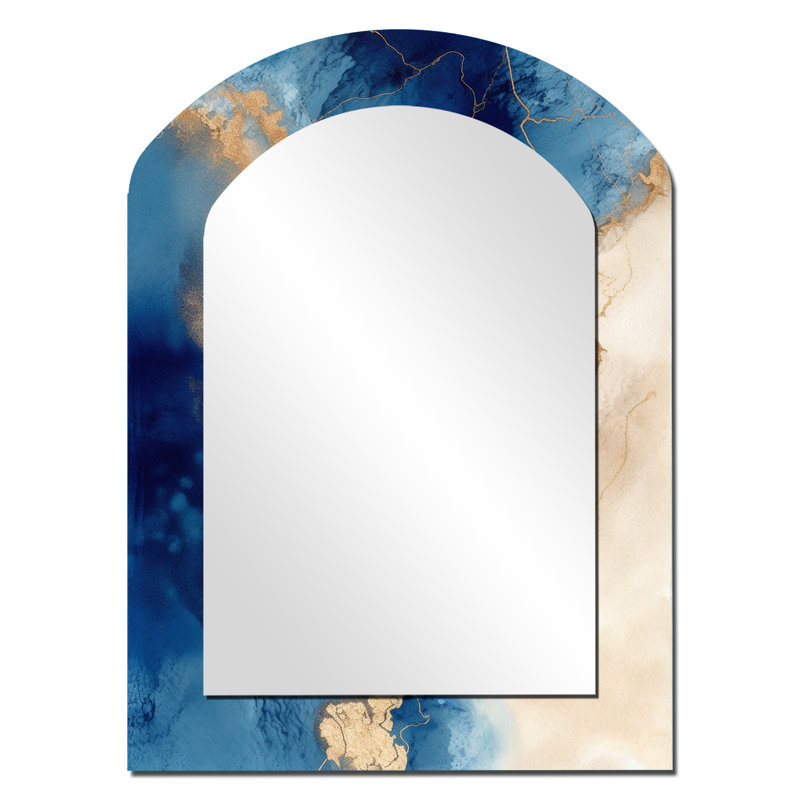 «Blue and Gold Marble Clouds VII - Fractals Asymmetric Mirror», art mural en métal imprimé, 34 po x 25 po