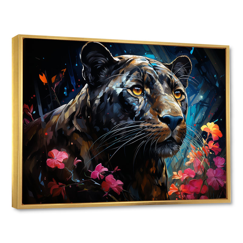 " Dreamy Panther Nocturne " Print, Gold Floater Framed, 30" H x 40" W x 1.5"D