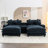 Blue Chenille 111" , Double Cushion Design, Two Ports, Cup Holders, And Removable Ottomans For Relaxing Living Room, Cushion,