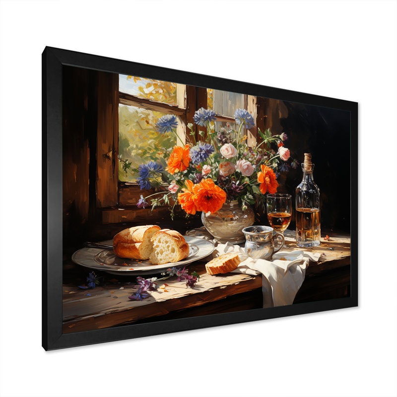 Banquet rustique en France, H 12 po x l 20 po x P 1 po, Cadre simple noir