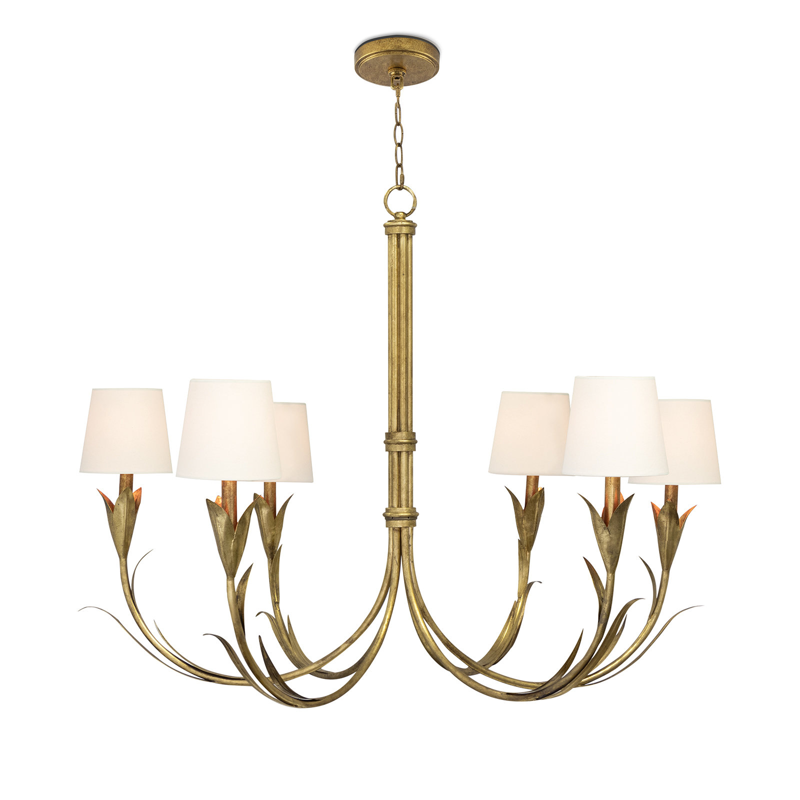 River Reed 6 - Light Dimmable Chandelier, Antique Gold Leaf