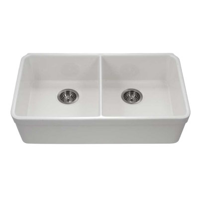 Houzer Apron Front / Undermount 32-3/16" Fireclay Double Bowl 50/50 Kitchen Sink