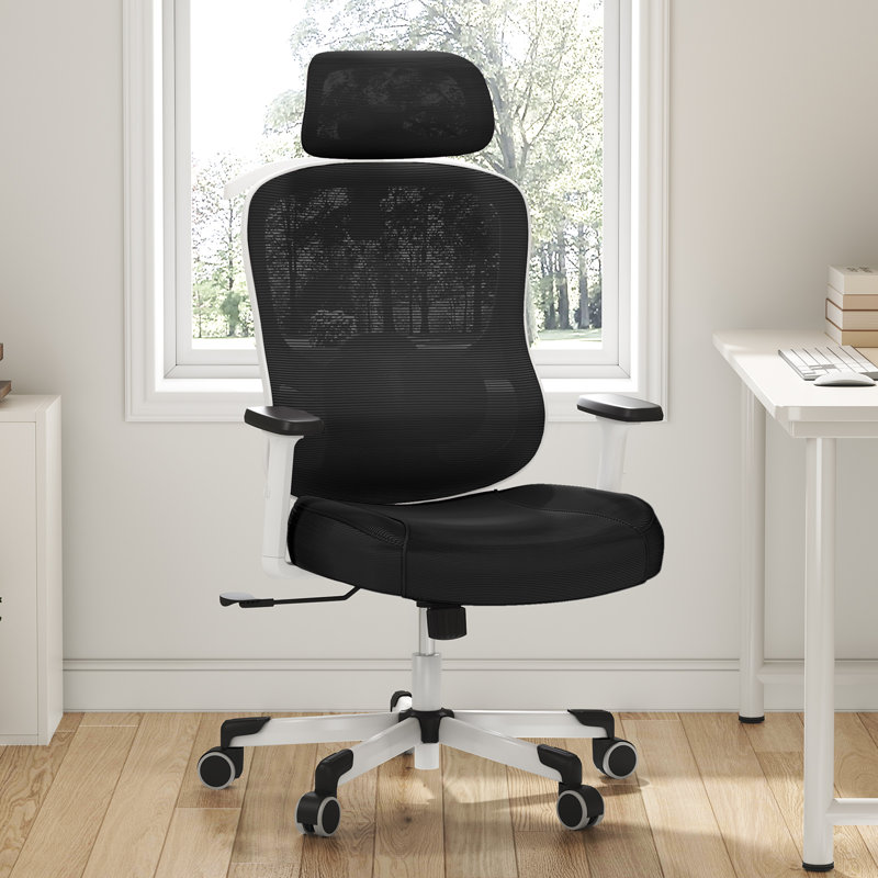 Fauteuil de bureau ergonomique Mazlack, Noir / blanc