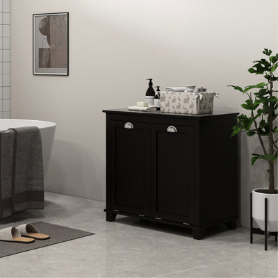 Armoire à linge double inclinable pour salle de bain. 2 pour le rangement des toilettes, armoire de plancher noire. Espace de rangement généreux pour les serviettes. Séparé et foncé. Fabriqué à l'eau. Fonction de surmatelas. Fixation murale. L 30 po x